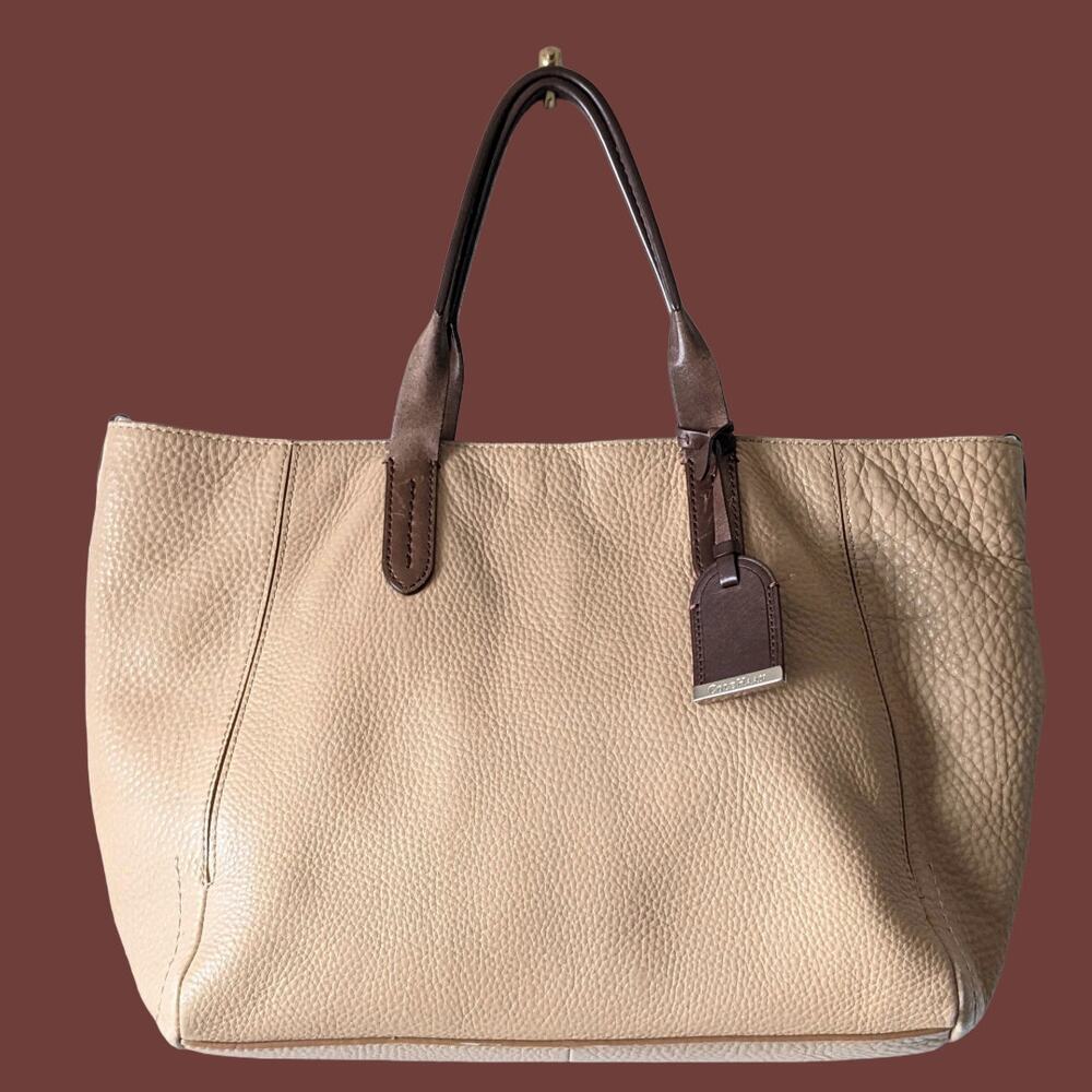 Large Beige and Brown Cole Haan Pebble Leather Tote Bag